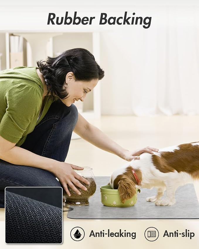 MontVoo-Absorbent Pet Feeding Mat-No Stains Pet Mat for Food and Water Bowl-Quick Dry Cat & Dog Food Mat Water Dispenser Mat-Pet Supplies Mat-Dog Water Bowl Mat for Messy Drinker,（LightGrey,12"x19"）