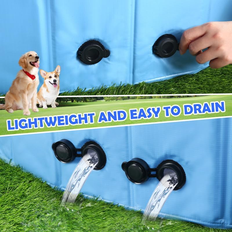 63" Large Dog Pool with Sprinkler, 2-in-1 Foldable Swimming Pool Non-Slip Hard Plastic Splash Sprinkler Kiddie Pool for Outdoor Backyard Kids Dogs Ducks and Pet Baths