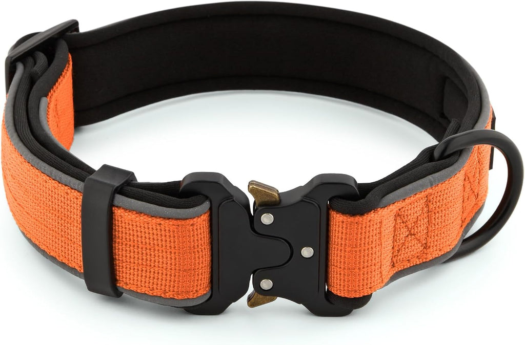 Plutus Pet Tactical Dog Collar, Reflective, Adjustable Heavy Duty Dog Collar, Soft Padded and Comfortable, for Small Medium and Large Dogs (Orange, XS)