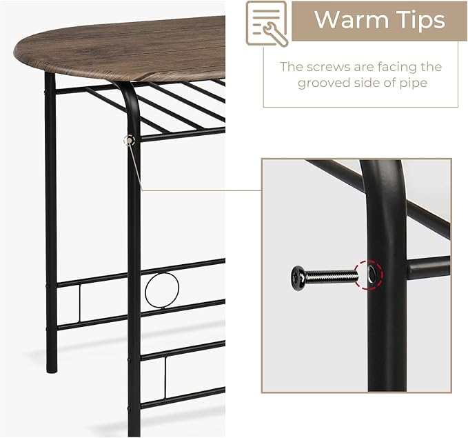 VINGLI 3 Piece Dining Set,Small Kitchen Table Set for 2,Breakfast Table Set for 2,Kitchen Wooden Table and 2 Chairs for Small Space/Dining Room/Apartment,Metal Frame,Wine Rack,Rustic
