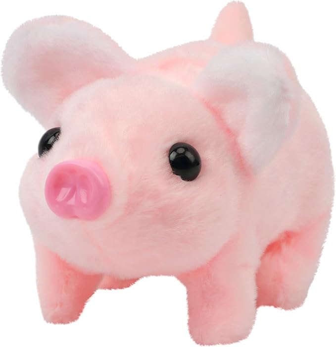 Hopearl Walking Piggy Pet Interactive Crawling Piglet Electronic Plush Toy Pig Oink Twitch Nose Wag Tail Animated Gifts for Toddlers Birthday, Pink, 8''