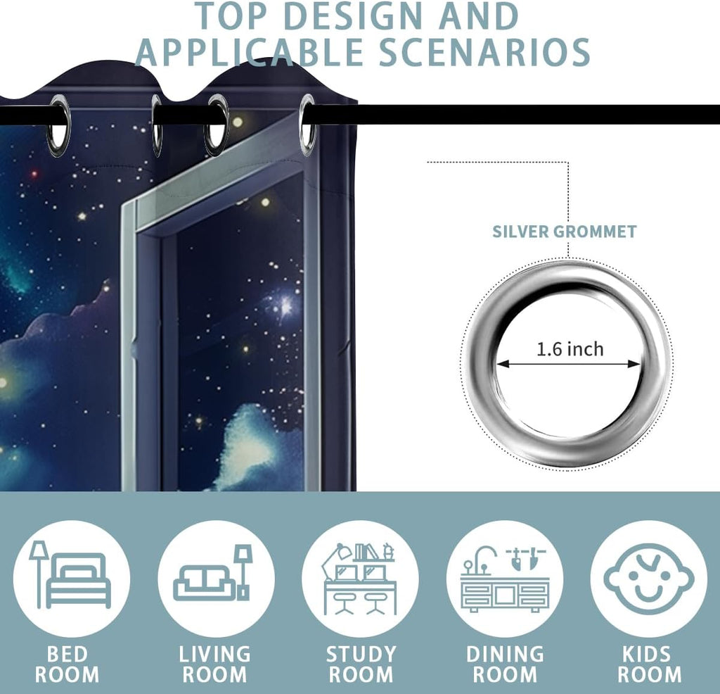 Space Galaxy Blackout Curtains for Girls Boys Kids Home Decor, Universe Nebula Galaxies Solar Planet Grommet Thermal Insulated Drapes Darkening Window Curtain for Bedroom Living Room, 84 x 84 Inch