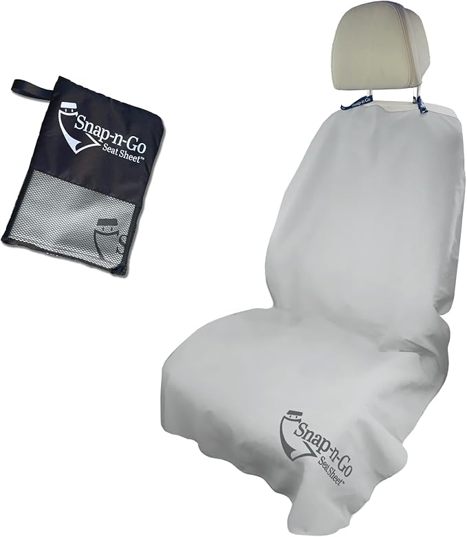Car Seat Towel Cover After Gym Workout Yoga Pets: Snap-n-Go Seat Sheet™ Universal Fit with Headrest Post Straps, Quick-Dry Washable Sweat Protector for Car, Truck SUV Interior Protection (Light Gray)