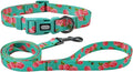 Dog Collar Leash Set, Floral Pattern, Polyester Material, Adjustable Collar and 5ft Matching Leash, for Puppy Dogs.(XS, Green Rose)