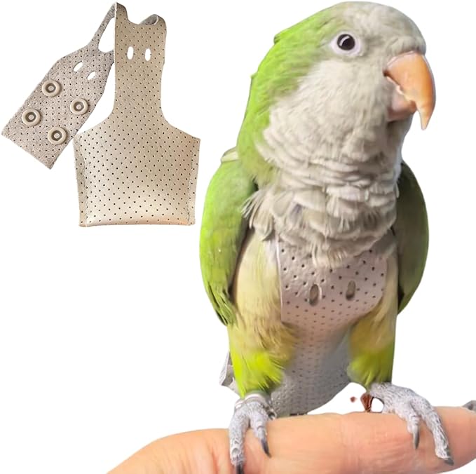 Premium Genuine Cowhide Bird Flight Harness Anti Bite Breathable Parrot Diaper Parrot Suit with Leash for Parakeet Conure Quaker Flying Clothes Rope and Handle (Without Leash,Medium)
