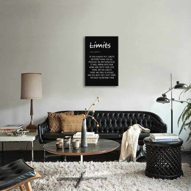 Motivational Wall Art Printed Modern Artwork ‘There are no limits’ from Bruce Lee's Inspirational Quotes Poster Canvas for Office living room Bedroom Home Decor Framed Ready to Hang[24" W X 36" H]