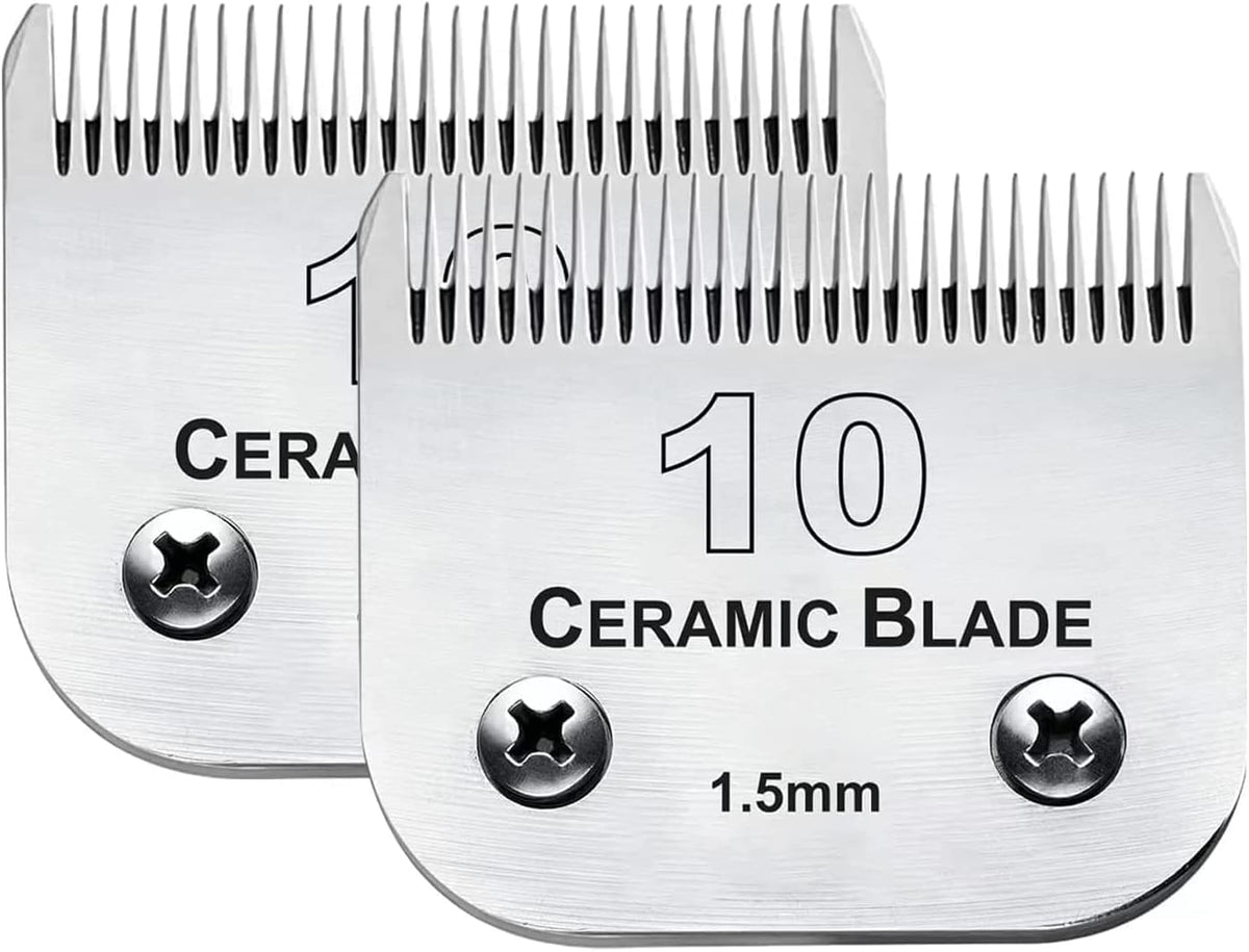 2PC 10 Blade Dog Grooming Clipper Replacement Blades Compatible with Andis Dog Clippers,Detachable Ceramic Blade & Stainless Steel Blade,Size-10, 1/16-Inch Cut Length (64315)