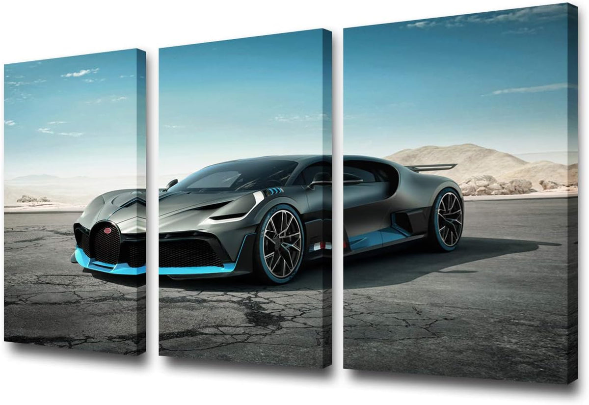 Framed Canvas Wall Art Speed Sports Racing Cars Pictures Ready to Hang 3 Pieces HD Printed Posters Artwork for Teens Bedroom Living Room Modern Decorations - 12 x 24 inch x 3 Panels