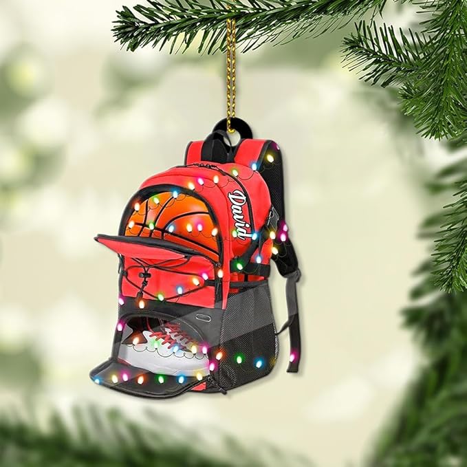 Famitrendz Custom Basketball Christmas Ornaments 2025, Custom Name Basketball Acrylic Christmas Tree Decorations, 2D Flat Baller Ornaments for Tree 03