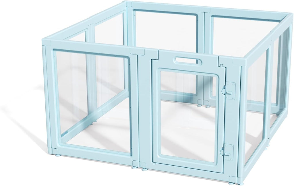 DIY Clear Acrylic Dog Playpen House,Quick Easy Assembly and Disassembly,Strong Floor Suction,Indoor and Outdoor Use,Easy Cleansing Puppy Fence (Sky Blue, 30.3" H, 8PCS)