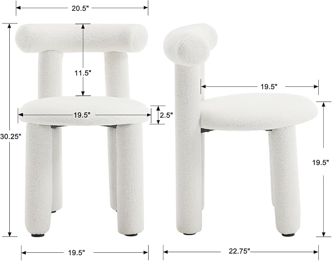 DUOMAY Modern White Boucle Dining Chairs Set of 2, Sherpa Upholstered Kitchen Chairs Armless Barrel Back Dining Chair, Living Dining Room Chairs, Reception, White