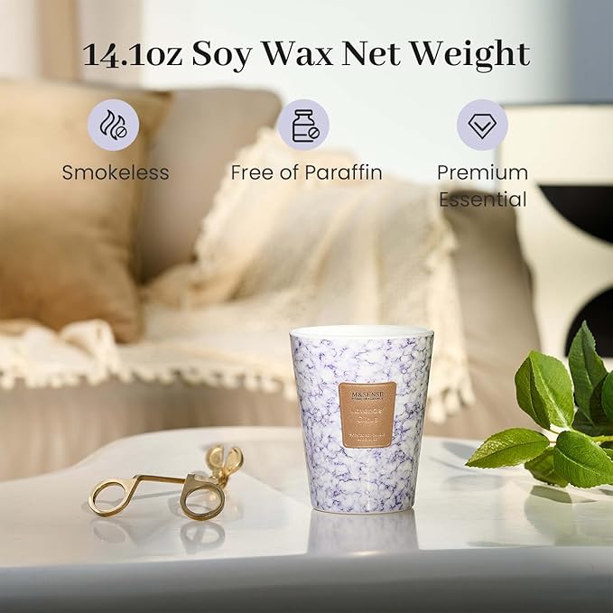 M&SENSE Lavender Citrus Scented Soy Candle, 3 Wick Highly Scented 14.1 Oz 80H, Aromatherapy Scented Candle Gift for Women and Men