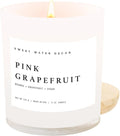 Sweet Water Decor Pink Grapefruit Scented Candles - Soy Candles with Grapefruit, Musk & Cedar for Home Decor - Candle Wax with 50 Hours Burn Time - 11Oz Wood Lid White Jar Candles for Home Scented