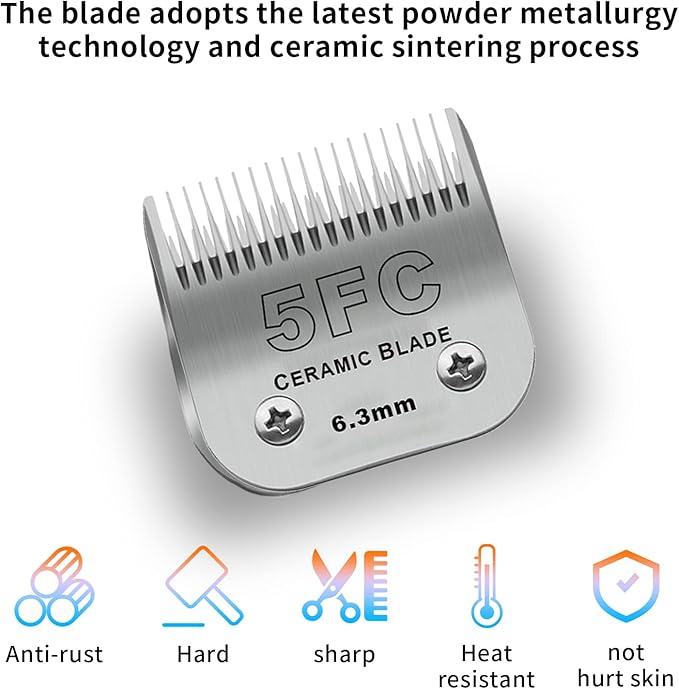 3 Pack 5FC Detachable Pet Dog Grooming Ceramic Blades,Compatible with Andis,Oster A5,Wahl KM-10 Series,Size 5FC Blade 1/4-Inch 6.3MM Cut Length