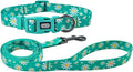 Dog Collar Leash Set, Floral Pattern, Polyester Material, Adjustable Collar and 5ft Matching Leash, for Puppy Dogs.(XS, Green Daisy)
