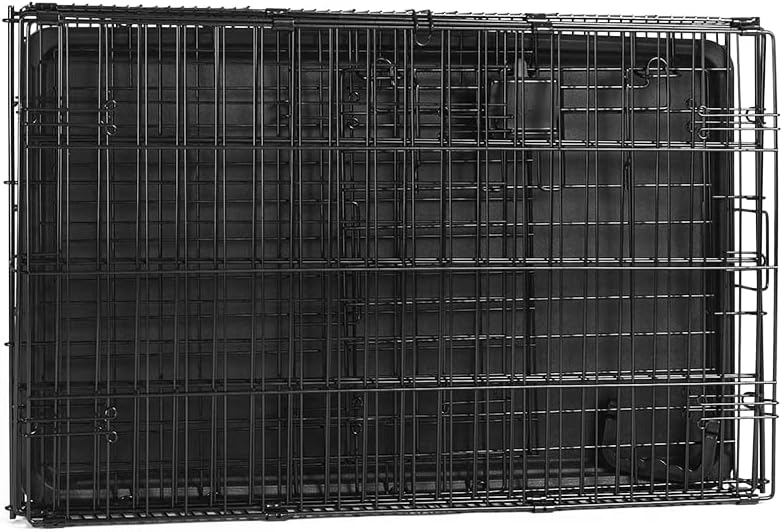 Amazon Basics Durable, Foldable, Collapsible, Portable Metal Wire Dog Crate with Tray, Single Door with Divider Panel, Easy to Assemble & Clean, 36 x 23 x 25 in, Black