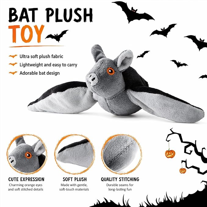 Flapping Bat Dog Toy, Flying Bat Toy for Dogs & Cat with Chirping & Flapping Wings, Interactive Rechargeable Bat Toy, Hanging Solo Play & Wand Compatible，2PCS