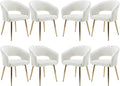 Modern Velvet Dining Chairs Set of 8, Upholstered Gold Dining Room Chairs with Hollow Back, Accent Armrest Kitchen Chairs with Gold Legs for Living Room Reception Beige