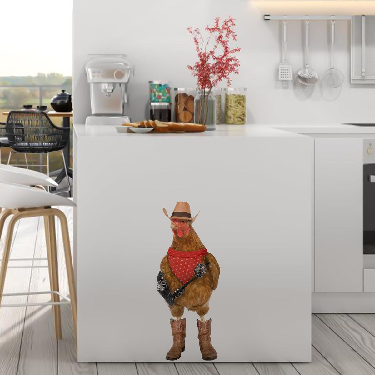 Cool Cowboy Chicken Wall Stickers Peel and Stick, Chicken Lover Gifts Window Stickers Removable, Funny Farm Chicken Wall Decals Decor, Weird Gifts for Friends