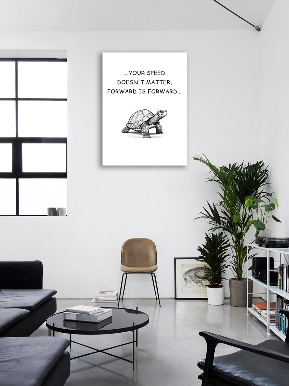 Inspirational Canvas Poster Turtle Quote ‘SPEED DOESN'T MATTER, FORWARD IS FORWARD...’Motivational Wall Art Printed Modern Artwork for Office School Home Decor Framed Ready to Hang[30" W X 40" H]