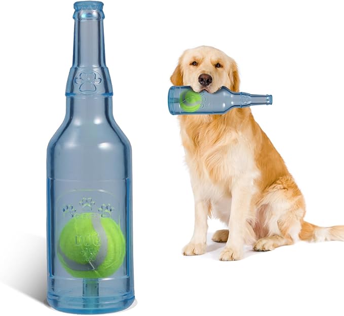 Indestructible Dog Toys for Aggressive Chewers, Contains Tennis Ball, Durable Squeaky Dog Toys (Blue, L)