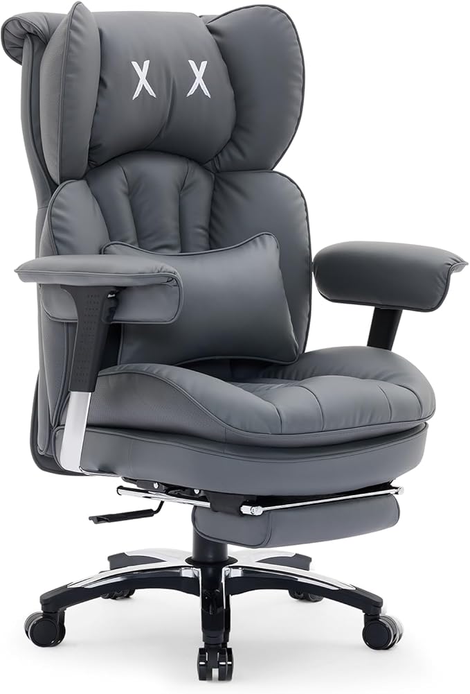 Efomao Big and Tall Office Chair with Footrest – High Back Computer Chair with Adjustable Armrests，Executive Office Chair with Wide Seat, Modern Desk Chair for Home Office, Gaming, or Study, Grey
