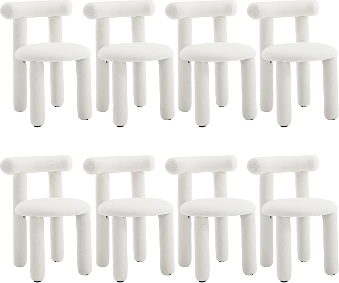 DUOMAY Modern White Boucle Dining Chairs Set of 8, Sherpa Upholstered Kitchen Chairs Armless Barrel Back Dining Chair, Living Dining Room Chairs, Reception, White