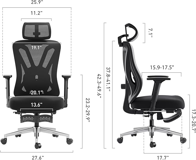Hbada P5 Ergonomic Office Chair, Desk Chair with Adjustable Lumbar Support and Height, Comfortable Mesh Computer Chair with Footrest 2D Headrest, Swivel Tilt Function Black