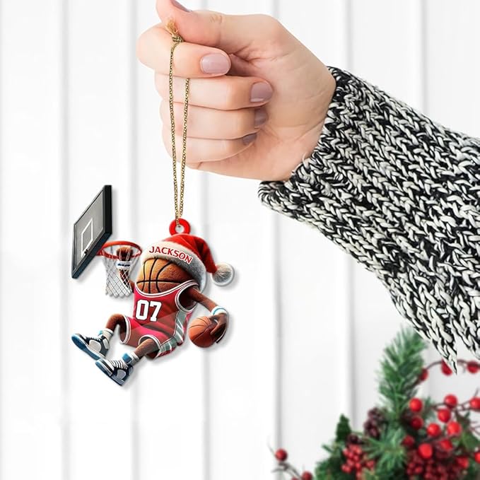 Custom Basketball Christmas Ornaments 2025, Custom Name Basketball Acrylic Christmas Tree Decorations, 2D Flat Baller Ornaments for Tree 07