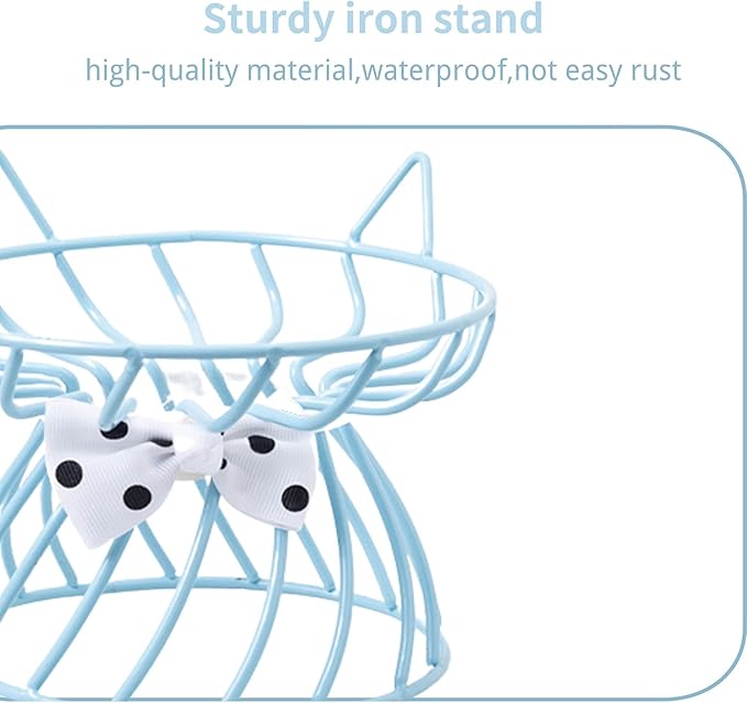 Raised Cat Food Bowl - Elevated Feeder Stand with Shallow Ceramic Dish, Whisker-Friendly No-Spill Water Bowl