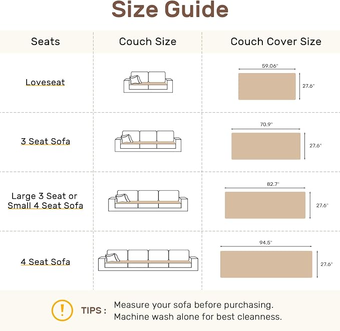 Couch Cover for Dogs, Washable Non Slip Sofa Covers for 4 Cushion Couch Pet Friendly Fuzzy Sofa Protector&Bed Mat for Pets (27.6"x94.49" Light Brown)