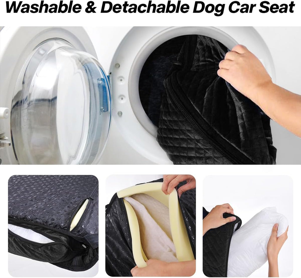 Dog Car Seat for Small Medium Dogs Up to 40lbs, Detachable Washable Soft Pet Booster Travel Bed for Front & Black Seat with Safety Leash Belt