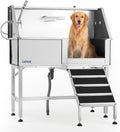 Garvee 46 Inch Stainless Steel Dog Washing Station with Walk-in Ramp, Heavy Duty Pet Grooming Bathtub, Brushed Finish, Right Door Options | 46" Brushed Stainless Steel Heavy Duty Dog Grooming Tub with Walk-in Ramp, Rustproof, for Large Dogs, Salon & Home