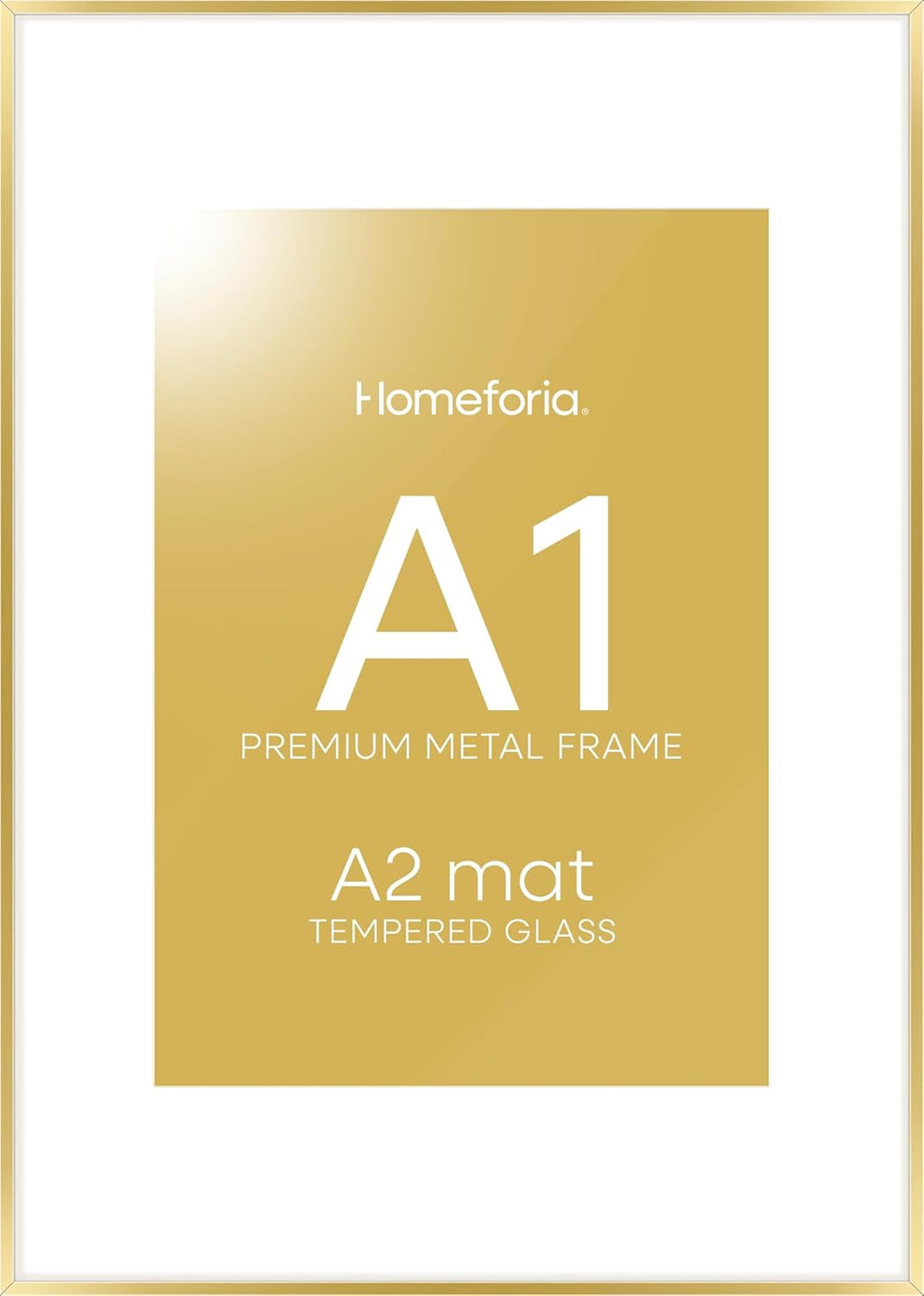 Homeforia A1 Poster Frame Gold, High End Metal 23.4 x 33.1 inches Large Picture Frames with Mat 16.5 x 23.4 for Photo, A1 Size Frames Matted to A2 Print, 23.4x33.1 Thin Frame, Tempered Glass, Set of 1