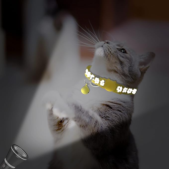 BANMODER 2 Pack Reflective Cat Collar Breakaway with Bell,Personalized Kitten Collars,Adjustable Safety Buckle Collar for Male Cats Girls & Boys (Yellow)