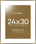 Homeforia Bronze 24x30 Picture Frame, High End Metal Poster Frame with Mat 18x24, Tempered Glass, Wall Hook Included