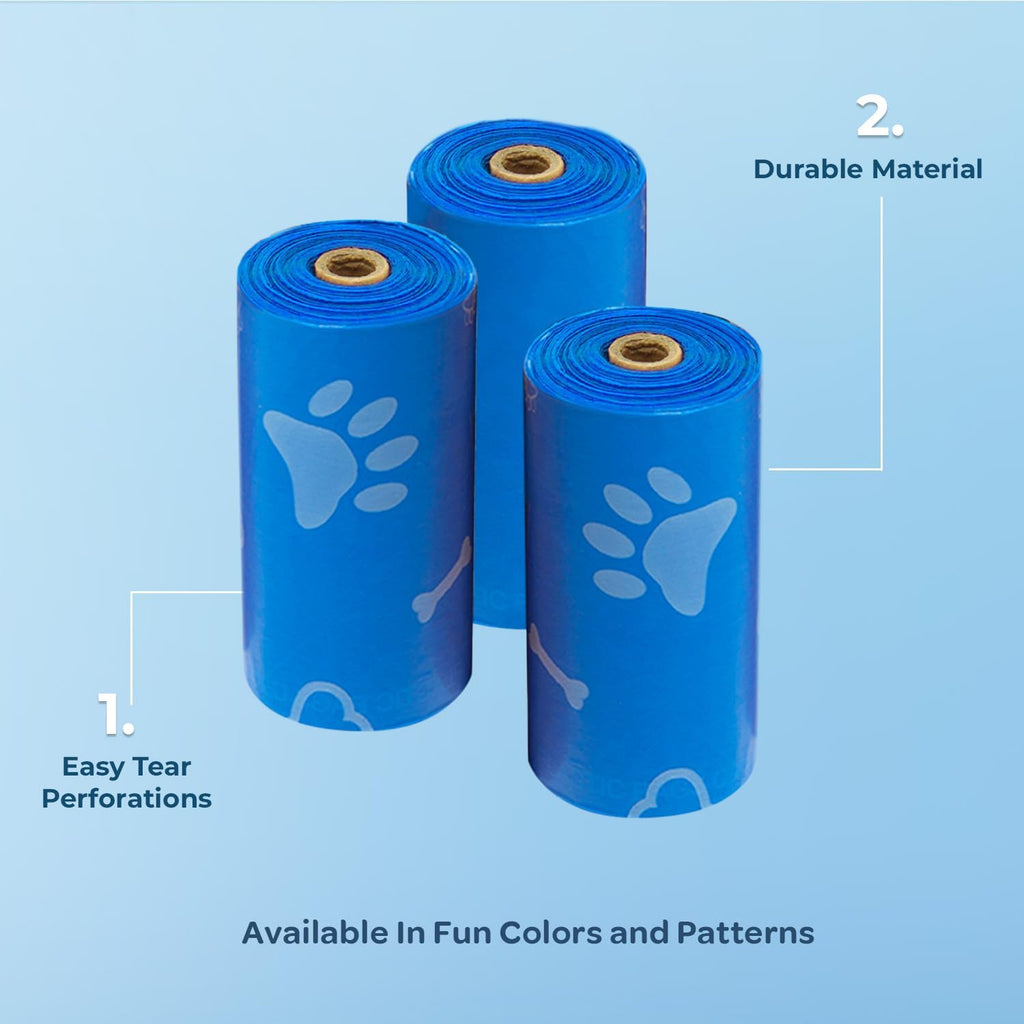 Best Pet Supplies Dog Poop Bags (150 Bags) for Waste Refuse Cleanup, Doggy Roll Replacements for Outdoor Puppy Walking and Travel, Leak Proof and Tear Resistant, Thick Plastic - Blue (Unscented)
