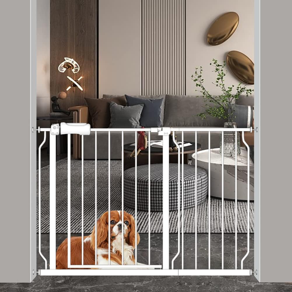 Safety Baby Gates for Doorway Stairs 43.5-48 Inch Extra Wide Child Gate for Kid Pet Dog Gate Indoor Pressure Mounted No Drill Baby Gate White