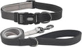 Dog Collar Leash Set, Gradient Color, with Safety Reflective Strips, 5 ft Matching Leash, Neoprene Padded Handle, Adjustable 4 Sizes for Small Medium Large Dogs.(L, Black Grey)