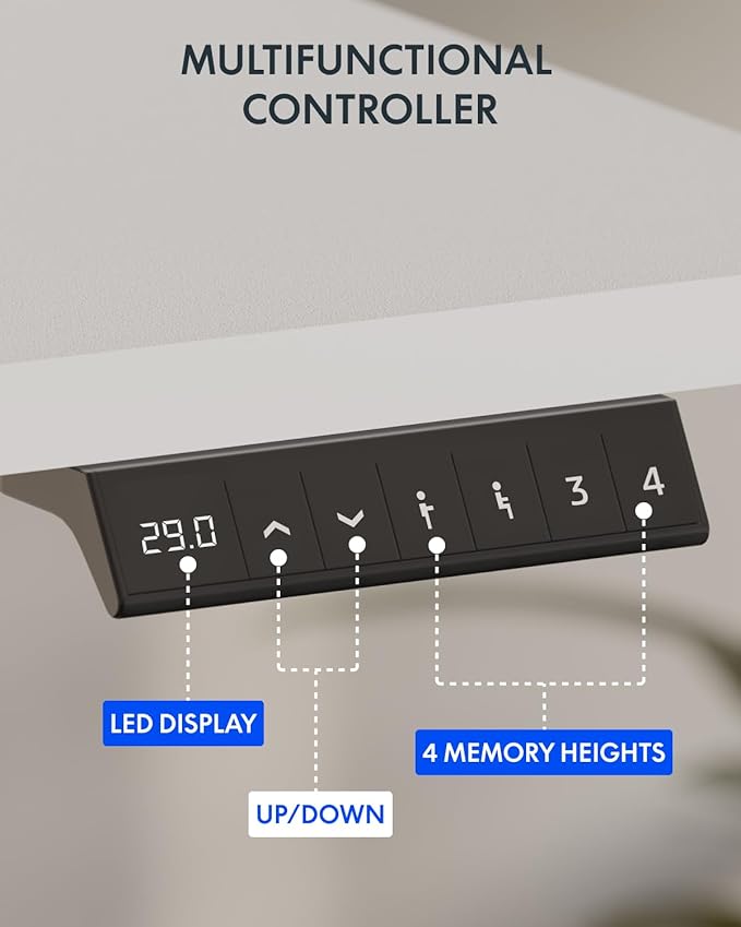 FLEXISPOT Standing Desk with Monitor Stand, 55 x 24 Inches One-Piece Electric Height Adjustable Computer Desk with Cup Holder, Home Office Desks (White Frame+ White Top)