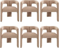 Modern Dining Chairs Set of 6, Upholstered Side Chairs Velvet Fabric Guest Chairs with Barrel Backrest Armchair for Dining Room Living Room, Khaki
