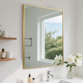 FARMER 26x38 Inch Gold Bathroom Mirror, Rectangle Wall Mounted Mirror, Vanity Mirror, Brushed Square Mirror, Framed Bathroom Mirror for Bedrooms, Entryways, Living Rooms, Horizontal/Vertical