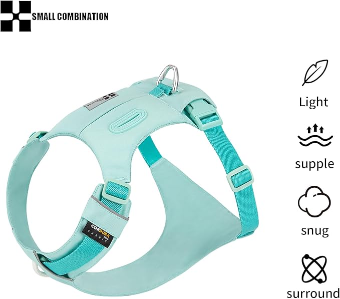 Lightweight Dog Harness, Large to Very Large Breeds, Adjustable Fit.Pet Harness with Pocket, Dog Training Harness for Outdoor Walking Running, Hiking (Aqua Green, XL)