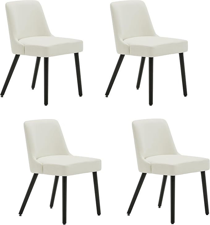 MINCETA Dining Chair,Morden Wood Leg Upholstered Kitchen Chair Set of 4,PU in Cream White