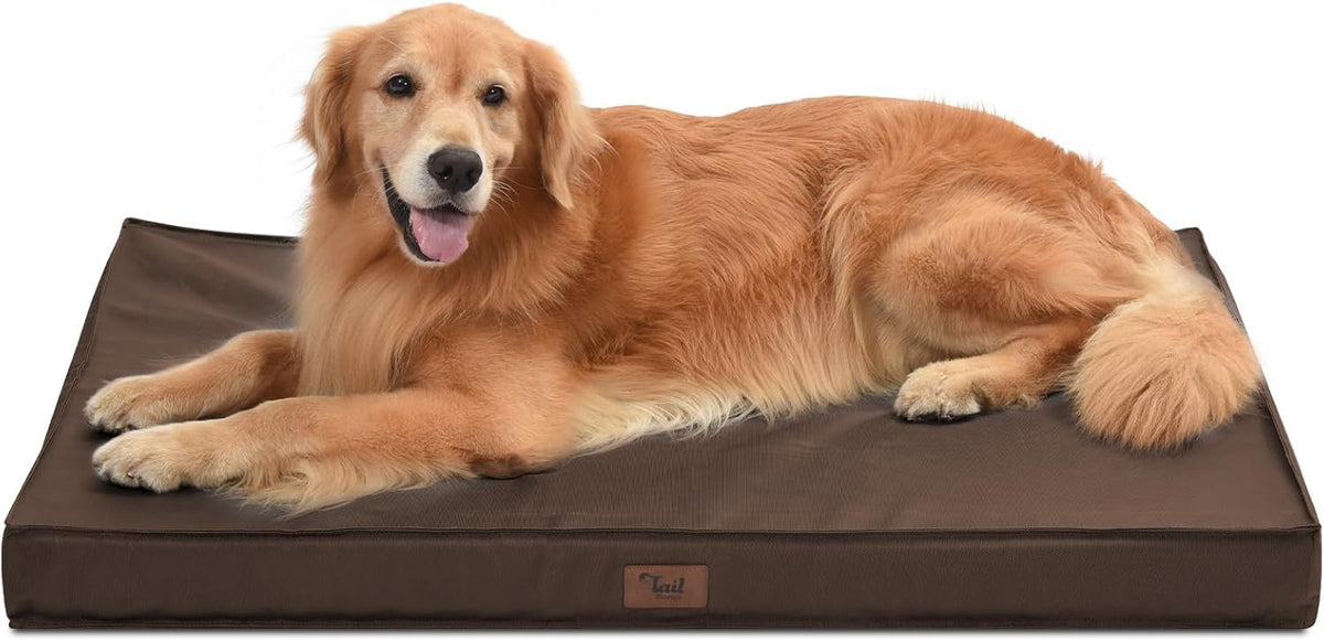 Outdoor All Weather XL Dog Bed, Waterproof Dog Bed for Extra Large Dogs, Orthopedic Egg Foam Pet Bed with Removable Washable Oxford Cooling Cover, Brown