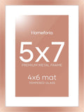 Homeforia Rose Gold 5x7 Picture Frame, High End Metal 5 x 7 Frames with Mat 4 x 6 for Print, 5by7 Desk Frame Matted to 4x6 inch Photo, 5 by 7 Wall or Tabletop Frame, Tempered Glass, Wall Kit, Set of 1