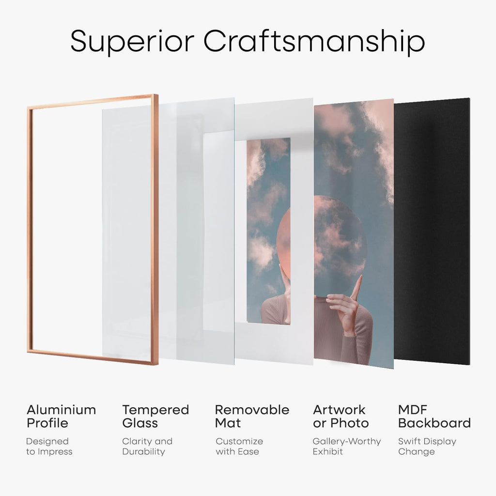 Homeforia 20x28 Frame Rose Gold, High End Metal 20x28 Poster Frames with Mat 14x22 inch Photo, 20 x 28 Rose Gold Picture Frame Matted to 14 by 22 Print, 28x20 Frame, Tempered Glass, Wall Kit, Set of 1