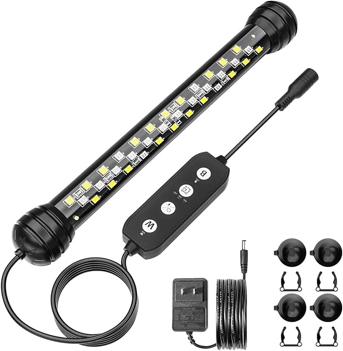 SEAOURA Led Aquarium Light with Timer, Submersible Aquarium Plant Light, Fish Tank Light with Auto On/Off, 3 Lighting Modes, Adjustable Brightness (7 inch for 7.8-17inch Planted Tank), 5W
