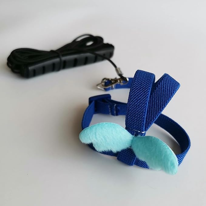 Pet Parrot Bird Harness Leash Adjustable Bird Flying Harness Traction Rope with Cute for Parrots Budgerigar Lovebird Cockatiel Mynah Outdoor Training Toy (Quaker/Sun Conure,Blue)