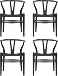 Tomile Wishbone Chair Y Chair, Wooden Dining Chairs Set of 4, Mid Century Modern Chairs with Arms, Solid Wood Weave Seat Kitchen & Dining Room Chairs (Ash Wood - Black)